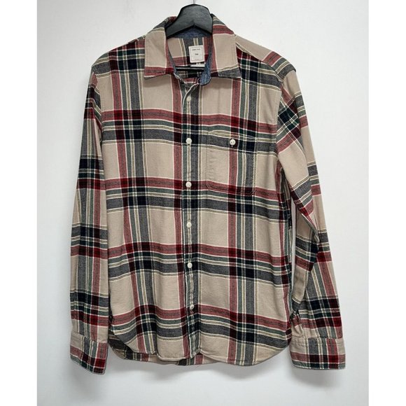 GAP Other - Gap Mens Heavyweight Long Sleeve Plaid Shirt Size M Oatmeal Red Green Navy